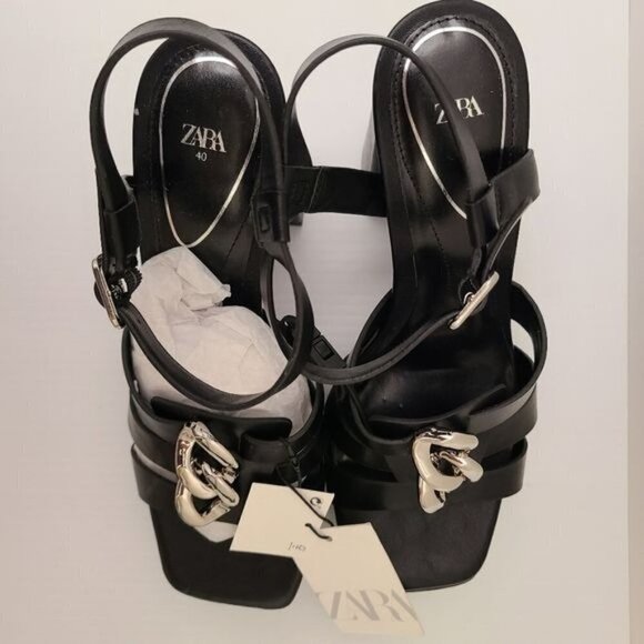 ZARA STRAPPY PLATFORM HEEL SANDALS SIZE 9US Black | 3345/910 - Picture 8 of 14